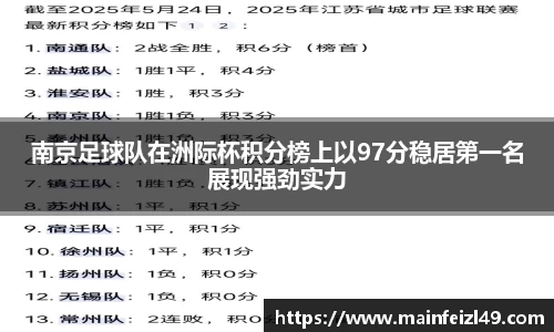 南京足球队在洲际杯积分榜上以97分稳居第一名展现强劲实力